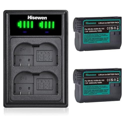 Image of Hisewen EN-EL15C EL15 EL15a EL15b Battery and Dual Charger for Nikon Z6, Z6II, Z6III, Z7, Z7II, Z8, D850, D810, D810A, D800, D800E, D7500, D7200, D7100, D7000, D750 Camera