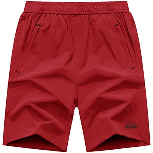 Image of donhobo Men's Gym Shorts Outdoor Quick Dry Lightweight Sports Shorts Zipper Pockets (Red,XL)