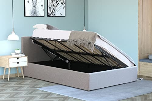 Image of Home Treats Side Lift Ottoman Bed Small Double Bed Frame with Under Bed Storage 4FT Grey Linen Upholstered Queen Size No Mattress