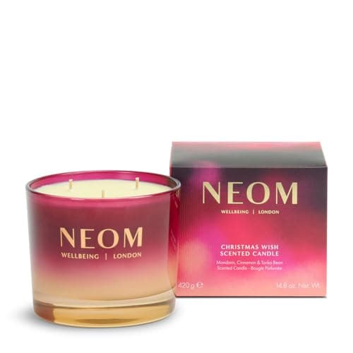 Image of NEOM Christmas Wish 3 Wick Candle | Mandarin, Cinnamon & Tonka Bean I Made with 100% Naturally derived Wax I Designed to Help You Relax and Unwind I Expertly Blended I Hand Finished