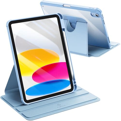 Image of FINTIE Rotating Case for iPad (A16) 11th Generation 11 Inch (2025), iPad 10th Gen (2022) 10.9 Inch – 360 Degree Rotating Case with Clear Back Cover w/Pencil Holder, Auto Wake/Sleep, Sky Blue