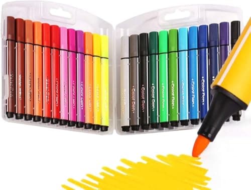 Image of Elezeal Washable 24 Assorted Chunky Colouring Pens Kit for Kids Students Felt Tip Markers with Storage Box for Drawing Adult Colouring book Pens