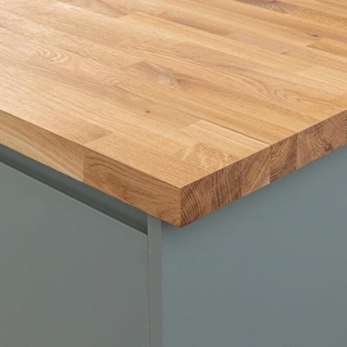 Image of Solid Oak Wood Kitchen Worktop | 2000mm x 620mm x 22mm Hardwood Worktops | 40mm Stave Oak Wooden Timber Countertops