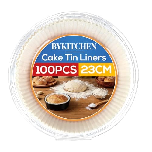 Image of BYKITCHEN Round Cake Tin Liners 9 Inch for 23cm Springform Cake Tins & Baking Pan, Greaseproof Parchment Paper Liner, Disposable Non-Stick Baking Parchment Paper for Air Fryer