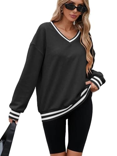 Image of Famulily Womens Sweatshirts Y2k Fleece Drop Shoulder Workout Pullover Top Cute Long Sleeve Going Out Tops Black L