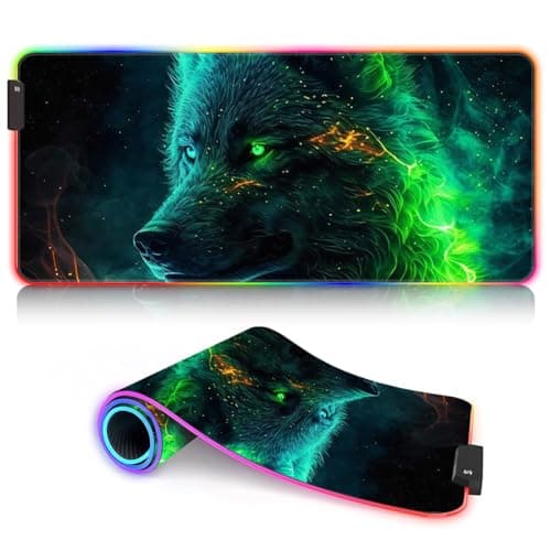 Image of Mouse Mat Wolf RGB Gaming Mousepad (23.6x13.8x 0.12 inches Extra Large Soft Smooth Surface and Anti-Slip Rubber Base Waterproof 9 static colors and 3 dynamic