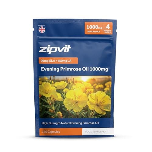 Image of Zipvit Evening Primrose Oil 1000mg Per Capsule, High Strength Omega 6 GLA & LA, Cold Pressed, 120 Softgel Capsules, 4 Months Supply, Eco-Friendly Pouch