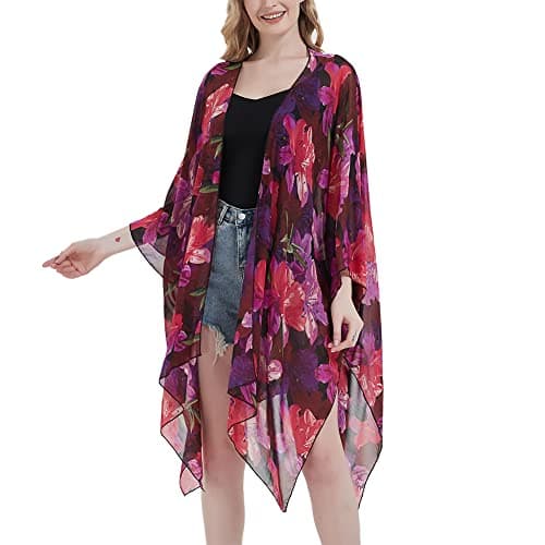 Image of CuteSwan Women's Floral Print Chiffon Kimono Cardigan Loose Cover Up Casual Long Boho Sheer Cardigans