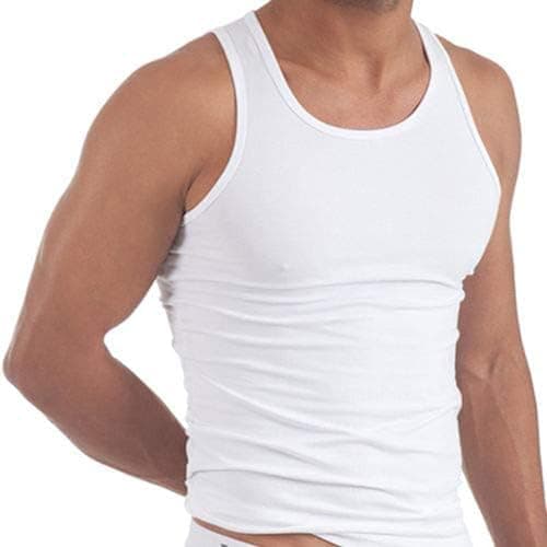 Image of Men's 100% Cotton Singlet Sleeveless Vests Bodybuilding Training Gym Tank Tops Basic Plain Colour Casual Undershirt (M, White)