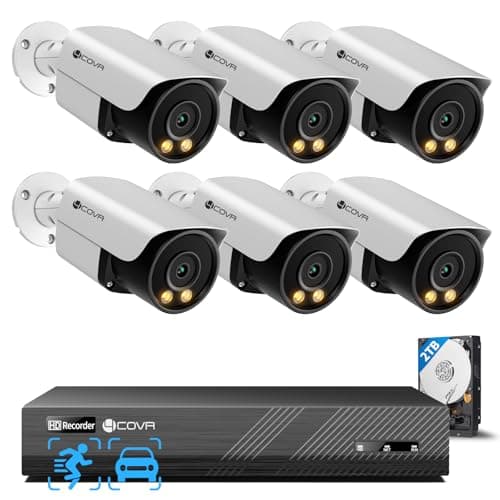Image of 4COVR PoE CCTV Camera Systems 5MP, 2 Way Audio, Smart Color Night Vision, 6X Security Wired Bullet IP Camera Outdoor IP67 AI Human/Vehicle Detection, 8CH 4K NVR 2TB HDD, 24/7 Recording, ELY37YX5M0806