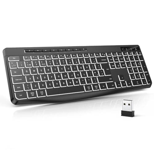 Image of TECURS Wireless Keyboard White Backlit, 2.4G Silent Keyboard Wireless Gaming with Multimedia Keys for Windows/Mac/PC, QWERTY UK Layout, Black