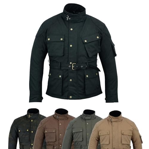 Image of warrior gears Men's Waxed Cotton Motorcycle Jackets, Motorbike Top Gear, Waterproof Nylon Lined Jacket, Armoured Biker Textile Winter Outdoor Coat for Men, Running, Riding, Black - L