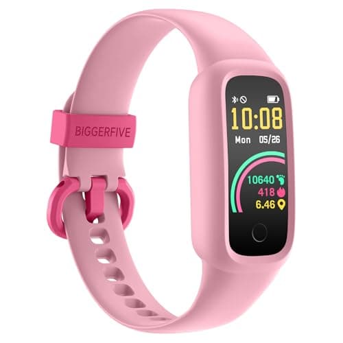 Image of BIGGERFIVE Vigor 2 L Kids Fitness Tracker Watch for Boys Girls Ages 5-15, Activity Tracker, Heart Rate Sleep Monitor, IP68 Waterproof, Pedometer, Calorie Step Counter Watch, Pink