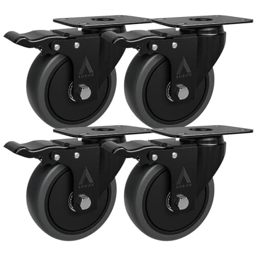 Image of Auroh 4x Castor Wheels 100mm - 600KG Heavy Duty Large Polypropylene Swivel Furniture Caster - Set of 4 Grey Wheels Low Noise Castors for Furniture (Set of 4 with Brakes)