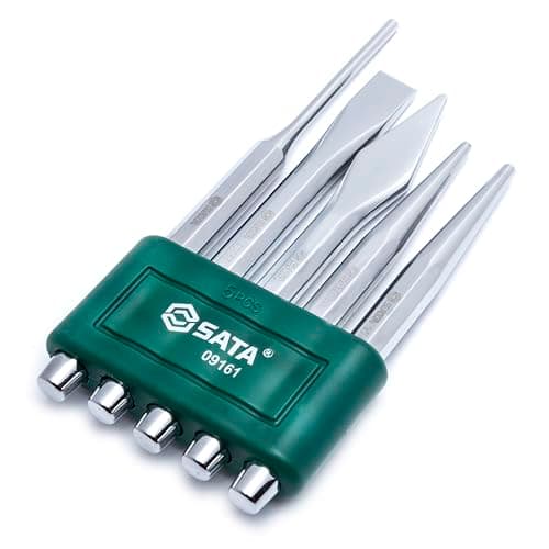 Image of SATA ST09161SJ 5-Piece Professional Punch and Chisel Set with a Chromate Finish and Strong CR-V Steel Construction, Green