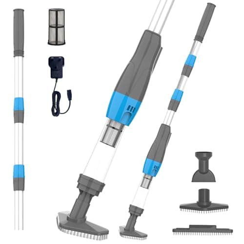 Image of PoolyPoly Pool Vacuum Cleaner, 3 in 1 Electric Pool Hoover with Length Adjustable Handle, Rechargeable Vacuum for Spas, Hot Tubs, Small Pools, 90 Minutes Running Time, Grey