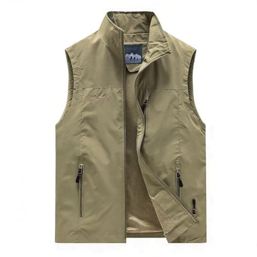 Image of Vivikivi Lightweight Gilet for Men, Quick Dry Casual Gilets Vest, Sleeveless Jacket Breathable Waistcoat Vest for Outdoor Fishing Camping Hiking Travel Work (Khaki,XL)