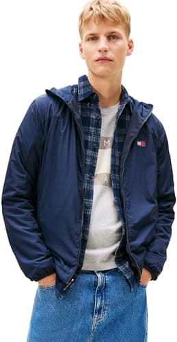 Image of Tommy Jeans Men's TJM Fleece Chicago Jacket Ext Dm0Dm22291 Windbreaker, Blue (Dark Night Navy), M