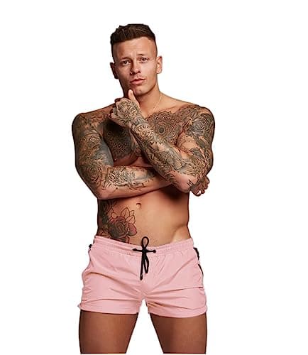 Image of Redqenting Men’s Swim Trunks Quick Dry Swim Shorts Board Shorts with Triangle Mesh Lining Pink