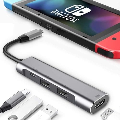 Image of RREAKA Switch Dock for Nintendo Switch 2/1/OLED, 4 in 1 TV Adapter with 4K60Hz HDMI, USB 3.0 Port, Type C 100W Charging, Portable Switch Docking Station Travel, for Samsung Dex, MacBook