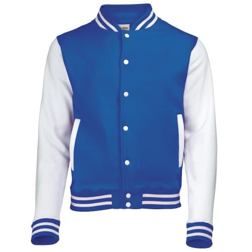 Image of AWDis Men's Varsity Jacket Hoodie, Multicoloured (Royal Blue/White), Medium