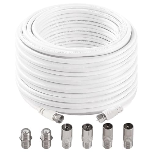 Image of KUOQIY 20m 75 Ohm RG6 Coaxial Cable, F Male to F Male High Speed RG6 TV Aerial Cable, with 6 PCS Extension Couplers, for TV, Satellite, Digital Router