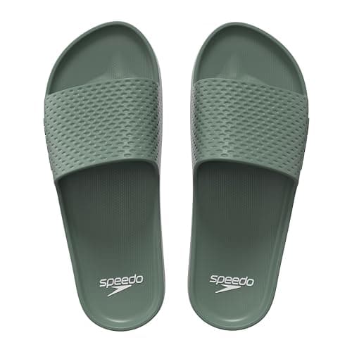 Image of Speedo Men's Essential Slides | Pool Sliders | Quick Dry Sandals, Soft Olive, 7