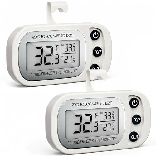 Image of 2 Pack Digital Fridge Thermometer - Large LCD Dispaly, Max/Min Record, High Accuracy Waterproof Freezer Refrigerator Thermometers for Kitchen & Room Magnetic Stand Hang 3 in 1(White)