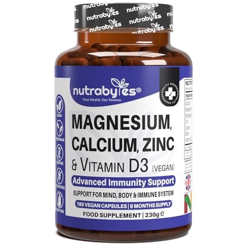 Image of Calcium Magnesium Zinc Vitamin D3 | 180 Vegan Capsules | Bone Health Teeth Muscles Immune Support | with Copper Boron Manganese | Non-GMO Gluten Free | Women & Men | 6 Month Supply | UK