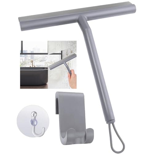 Image of Shower Squeegee,8 Inch Window Glass Scraper with 2 Hooks for Shower Doors,Bathroom Cleaner Tool Household Window Mirror Squeegee for Car, Home Cleaning, Glass