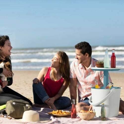 Image of Keter Cool Bar Plastic Outdoor Ice Cooler Table Garden Furniture - Cream Blue