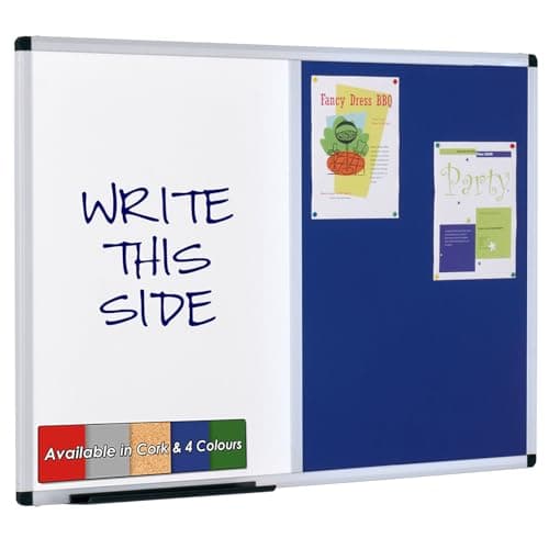 Image of Wonderwall Duo Combination Noticeboard Pinboard/Dry-Wipe Whiteboard - 120 x 90cm - (Blue) -with Aluminium Framed - Office, School, Home