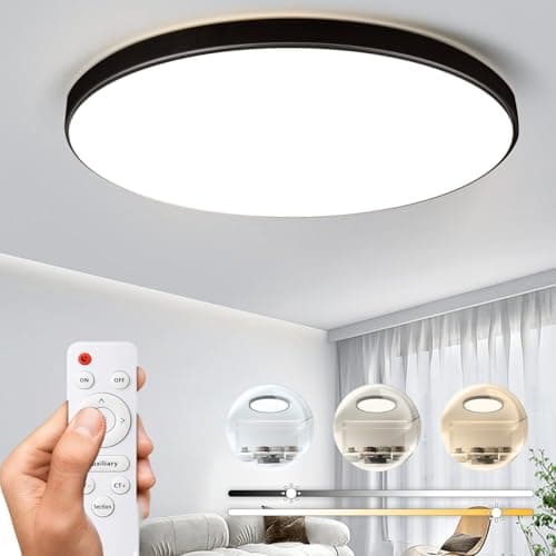 Image of CANMEIJIA Black LED Ceiling Light 30W Dimmable with Remote Control, 10.6 Inch Flush Mount Ceiling Lamp, 3 Color Temperatures 3000K-6500K for Modern Bedroom Kitchen Hallway Office