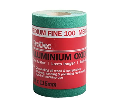 Image of ProDec 5m Roll 100 Grit Medium-Fine Grade Green Aluminium Oxide Abrasive Sanding Paper for Sanding Wood, Paint, Plaster, Filler, Metal and More, 115mm Wide Sandpaper Compatible with Machine Sanders