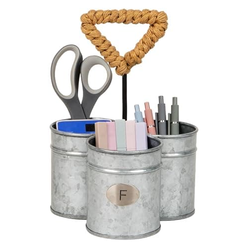 Image of Mind Reader Utensil Holder, Silverware Organizer, Caddy, Cutlery Holder, Galvanized Metal, 7" L x 7" W x 10" H, Silver