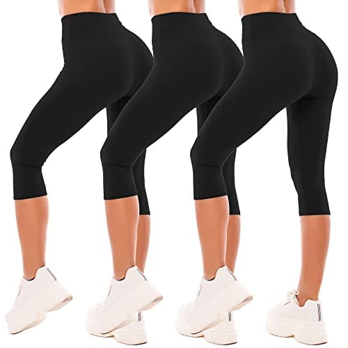 Image of SINOPHANT High Waisted Capri 3/4 Length Leggings for Women, Buttery Soft Elastic Opaque Tummy Control Leggings, Cropped Trousers for Workout Gym Yoga(Black-3, S-M)