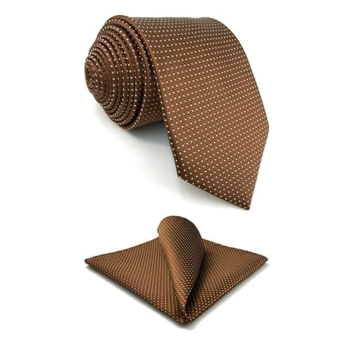 Image of S&W SHLAX&WING Ties for Men Brown Copper Formal Neck Tie with White Dots Classic Size Necktie with Pocket Square Set
