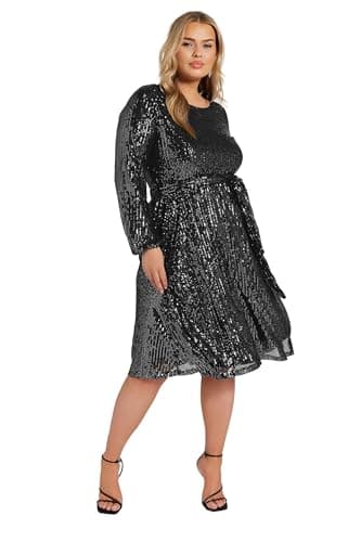 Image of Yours London Curve Sequin Skater Midi Dress - Women's - Plus Size Curve Black