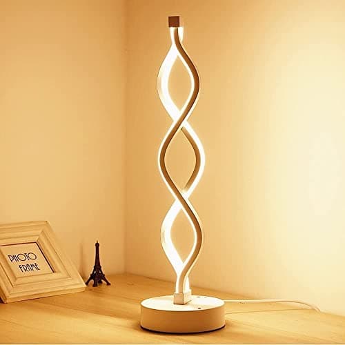 Image of ELINKUME Twist Wave LED Table Lamp - 12 Watt Warm White Modern Decor Light with Standing 17.72 Inches Tall on 4.92 Inches Round Base - Brightness Dimmable Switch - White