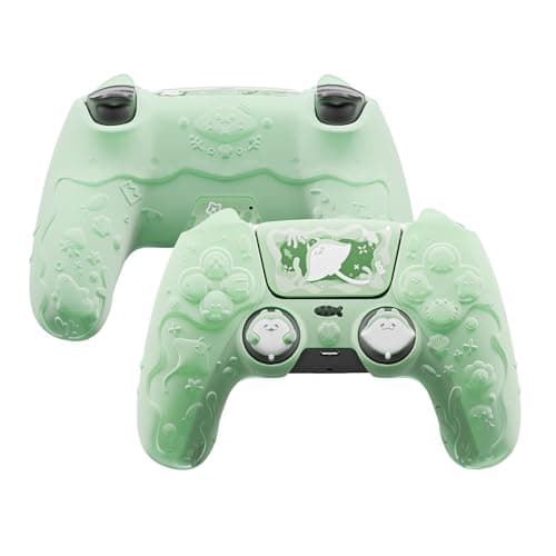 Image of playvital for PS5 Controller Cover Skin - Cute Ocean Whisper Series Semi-Clear Silicone Case for PS5 Controller with Thumb Grip & Sticker, Charging Station Compatible, Full Protection - Pastel Green