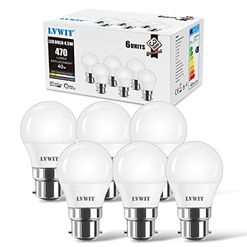 Image of LVWIT SES Golfball B22 LED Light Bulbs, Golf Ball Led Bulbs,Bayonet 40W Equivalent, 4.5W, 470Lm,2700K Warm White Golf Ball Bayonet Bulb Energy Saving,Non-Dimmable,(φ45*75MM,6PCS)