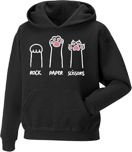 Image of Quick Impact Inspired Rock Paper Scissors Hoodie | Funny Cat Lover Pullover Hooded Top for Men, Women & Kids | Unisex Premium Printed Hoodie | Best Gift for Cat Owners Black