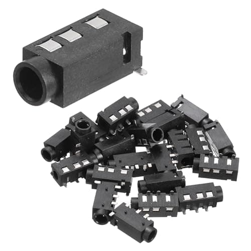 Image of sourcing map 16Pcs Stereo Jack Socket, 1/8" 3.5mm 4 Pin PJ-320D PCB Mount Female Socket Headphone Audio Connector for Microphone, Earphone, Media Player, MP3/MP4 Player, Black