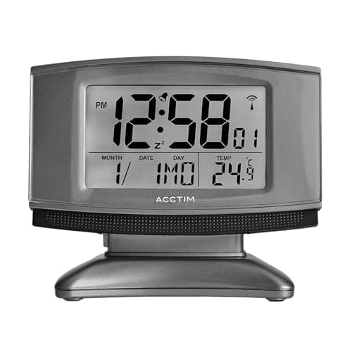 Image of Acctim Cuba Digital Alarm Clock Radio Controlled Smartlite® Crescendo Alarm Date & Temperature Display Titanium/Black