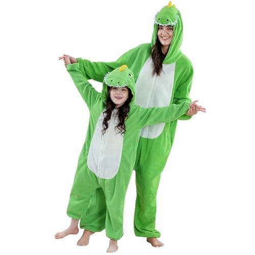 Image of COOKY.D Unisex Animal Parent-Child Hooded Pyjamas All in One Jumpsuit Gaming Cosplay Costume Parents Sleepsuit Family Outfits,Dinosaur L