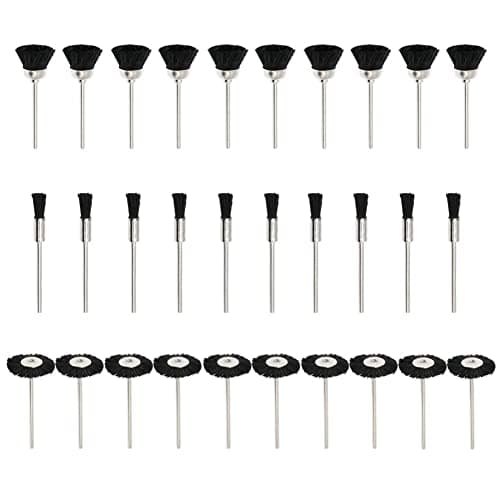 Image of EasyByMall 30-Piece Bristle Wheel Brush Set for Rotary Tools, Pen Cup T Type Polishing Brushes for Metal Wood Rust Removal and Deburring