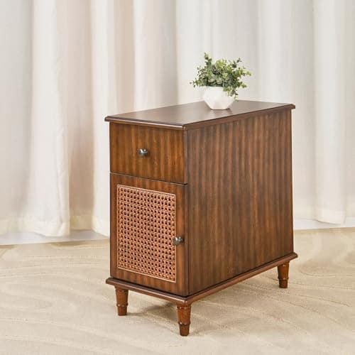Image of PADMA HOUSE Solid Wood End Table with 2 Drawers, Narrow Sofa Side Table Slim Chair Side Desk with Storage Shelf, Slim Nightstand Bedside Table, Solid Wood Narrow Telephone Table (Walnut 1 PC)