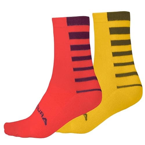 Image of Endura Men's Coolmax® Stripe Socks (Twin Pack) for Cycling | Lightweight | Moisture Wicking Socks, Red, S-M