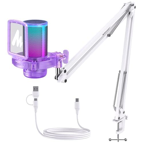 Image of MAONO RGB Gaming Microphone, Noise Cancelling Condenser Microphone for Streaming Podcast Studio, USB Microphone for PS5/PS4/Mac with One-Touch Mute Control, Gain Control, Purple