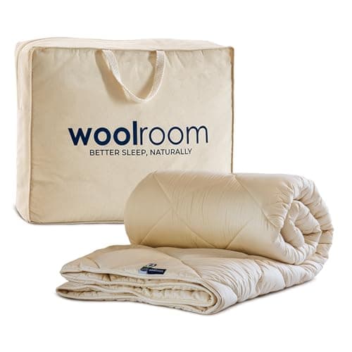 Image of WOOLROOM Organic Washable British Wool Duvet Single 11-14 Tog, Warm weight - Organic Certified Anti Allergy Moisture Wicking - Organic Cotton Cover (300tc) - 30 Night Sleep Trial, W135 x L200